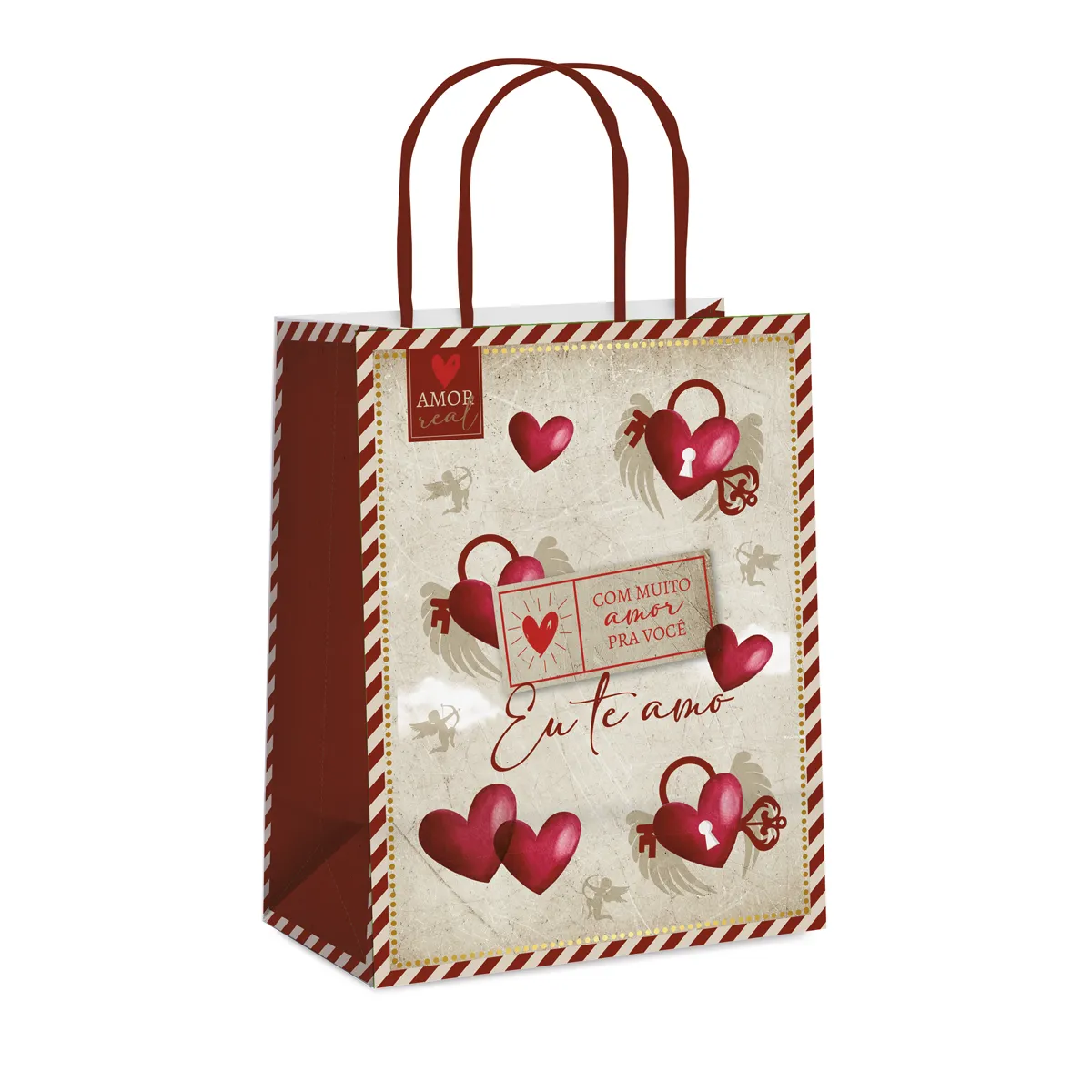 SACOLA DE PAPEL CROMUS P 21,5X15X8 CM AMOR REAL