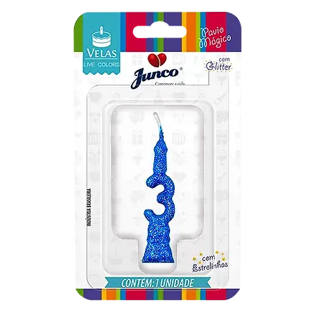 VELA JUNCO MINI GLITTER AZUL Nº 3