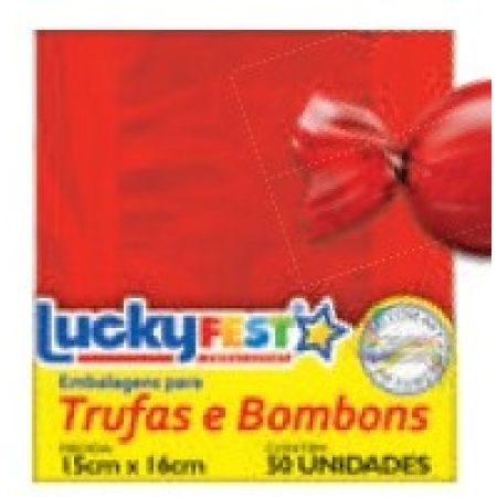 EMBALAGEM P/ TRUFFAS 15X16 LUCKY FEST LISO VERMELHO C/50 UN