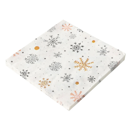 NATAL GUARDANAPO SILVER FESTAS 32X32 ESTAMPADO C/20 UN FLOCOS DE NEVE