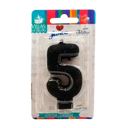 VELA JUNCO LIVE COLORS GLITTER PRETA Nº 5