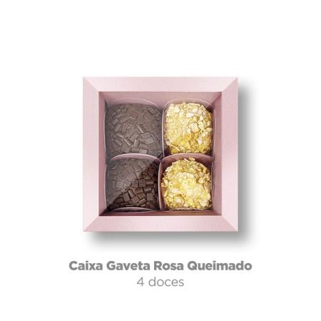 CAIXA PARA BOMBOM PLAC GAVETA 04 DOCES ROSA QUEIMADO