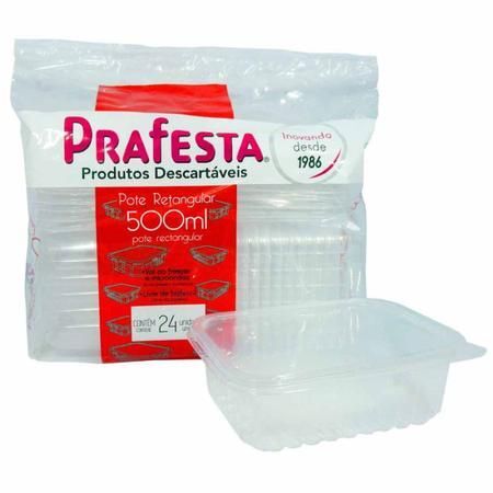 POTE DESCARTAVEL PRAFESTA 500 ML RETANGULAR C/24 UN C/ TAMPA