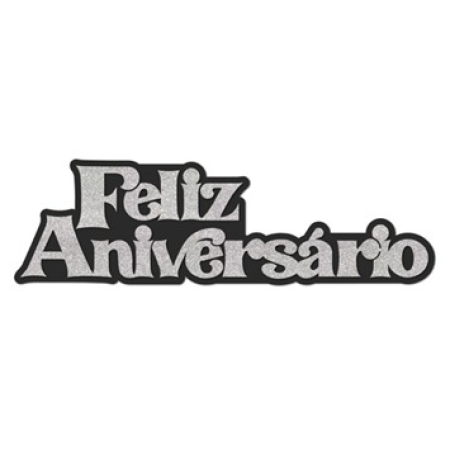 FAIXA GRINTOY FELIZ ANIVERSARIO 3 PRETO E PRATA