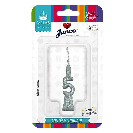 VELA JUNCO MINI GLITTER PRATA Nº 5