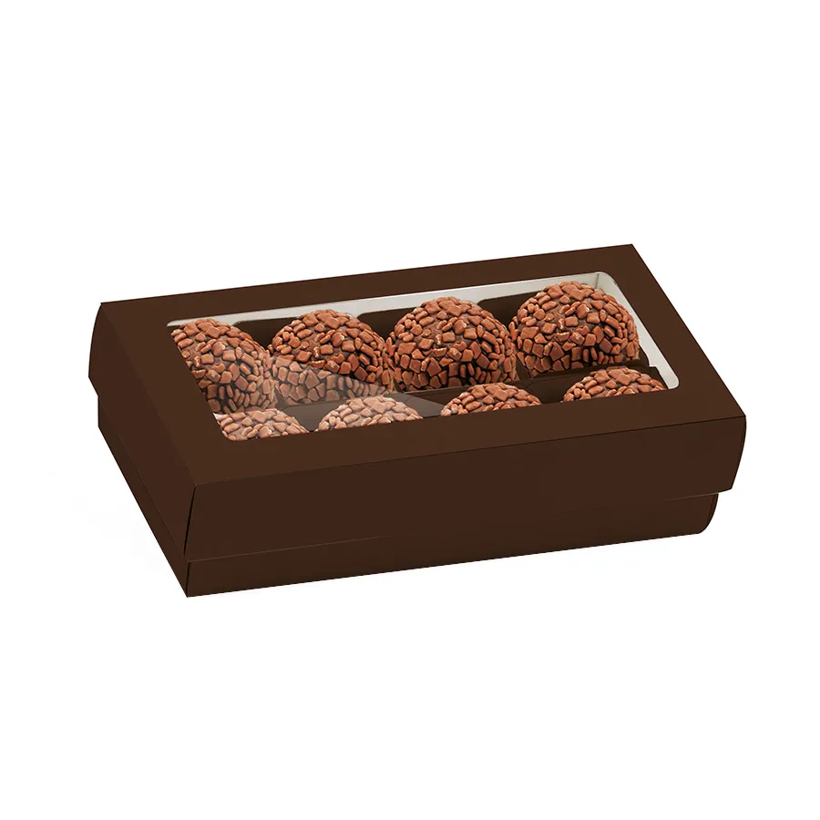 CAIXA PARA BOMBOM CROMUS 08 DOCES 15X7,5X4 C/FORMINHA MARROM