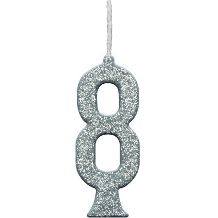 VELA REGINA PARABENS GLITTER PRATA Nº 8