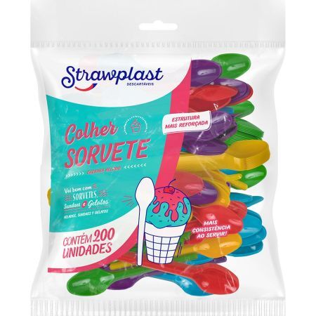 COLHER SORVETE STRAWPLAST COLORIDA PEQUENA C/200 UN