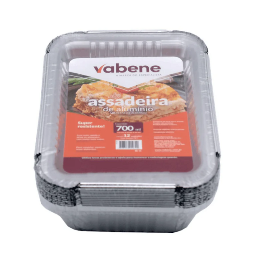 ASSADEIRA P/ PORCAO RETANGULAR VABENE 700 ML C/ TAMPA C/12 UN