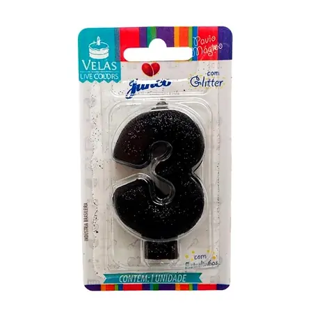 VELA JUNCO LIVE COLORS GLITTER PRETA Nº 3