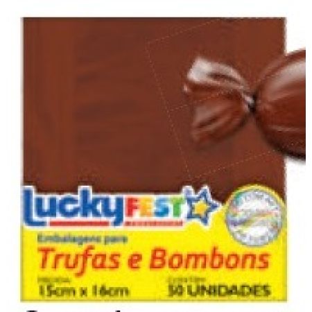 EMBALAGEM P/ TRUFFAS 15X16 LUCKY FEST LISO CASTANHO C/50 UN