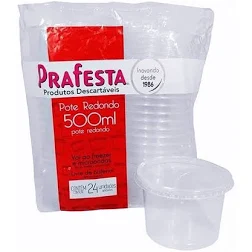 POTE DESCARTAVEL PRAFESTA 500 ML REDONDO C/24 UN C/ TAMPA