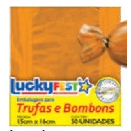 EMBALAGEM P/ TRUFFAS 15X16 LUCKY FEST LISO LARANJA C/50 UN
