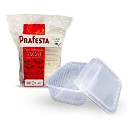 POTE DESCARTAVEL PRAFESTA 250 ML RETANGULAR C/24 UN C/ TAMPA