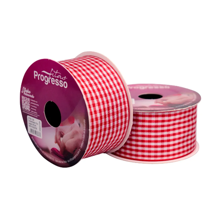 FITA PROGRESSO TECIDO 38 MM X 10 MT COR 209 VERMELHO XADREZ