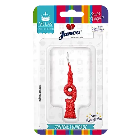 VELA JUNCO MINI GLITTER VERMELHA Nº 9