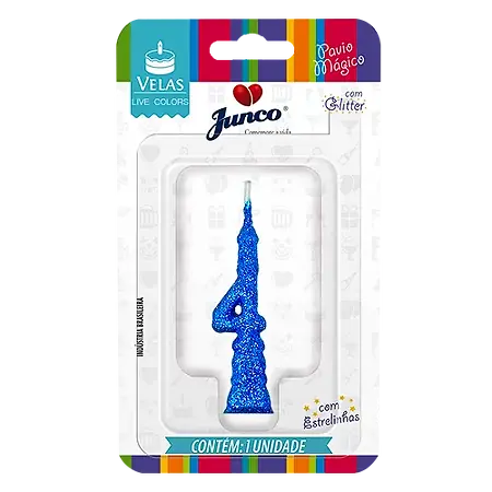 VELA JUNCO MINI GLITTER AZUL Nº 4