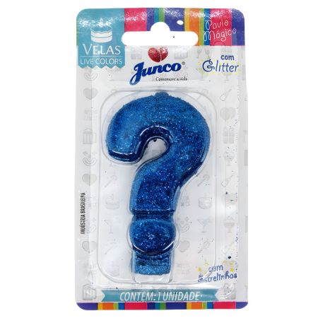 VELA JUNCO LIVE COLORS GLITTER AZUL INTERROGACAO