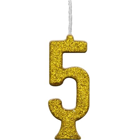 VELA REGINA PARABENS GLITTER DOURADA Nº 5