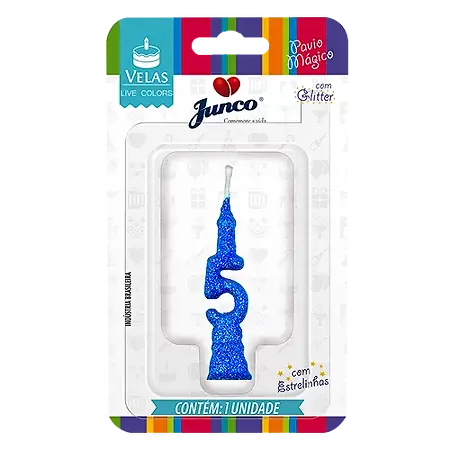 VELA JUNCO MINI GLITTER AZUL Nº 5