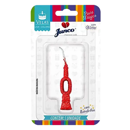 VELA JUNCO MINI GLITTER VERMELHA Nº 0