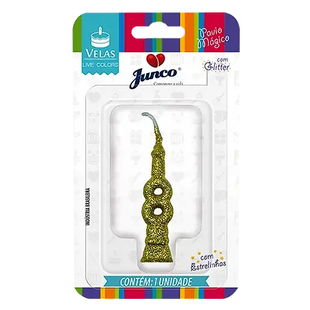 VELA JUNCO MINI GLITTER DOURADA Nº 8