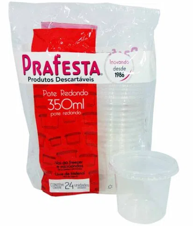 POTE DESCARTAVEL PRAFESTA 350 ML REDONDO C/24 UN C/ TAMPA