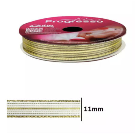 FITA PROGRESSO METALIZADA 11 MM X 10 MT COR 203 OURO