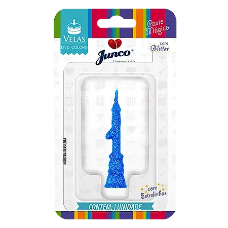 VELA JUNCO MINI GLITTER AZUL Nº 1