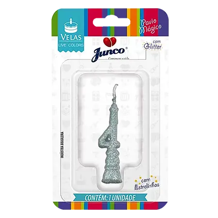 VELA JUNCO MINI GLITTER PRATA Nº 4