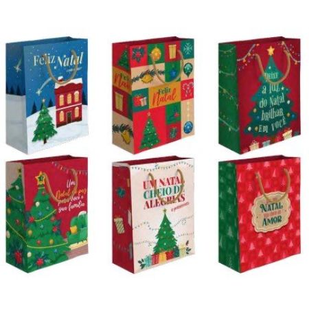 NATAL SACOLA PAPEL P/ PRESENTE BPG 22X17 CM SORTIDAS UNITARIA