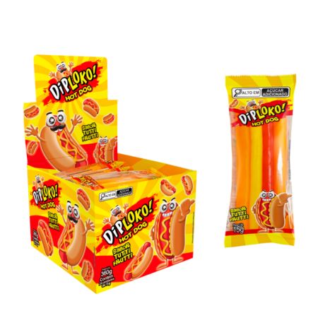 BALA DE GELATINA DIPLOKO HOTDOG 15 GR UNITARIO