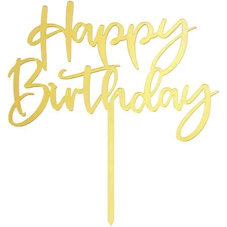 TOPO DE BOLO GRINTOY ACRILICO HAPPY BIRTHDAY DOURADO