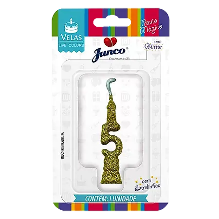 VELA JUNCO MINI GLITTER DOURADA Nº 5