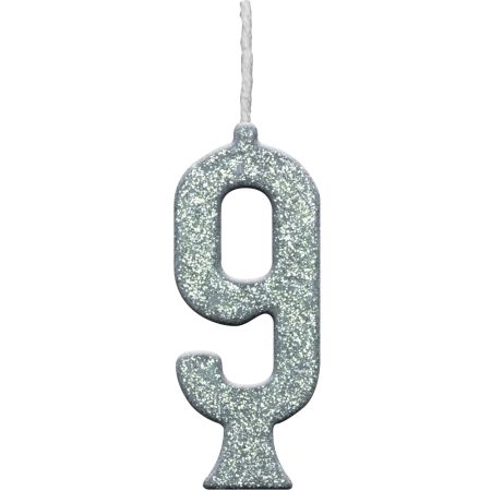 VELA REGINA PARABENS GLITTER PRATA Nº 9