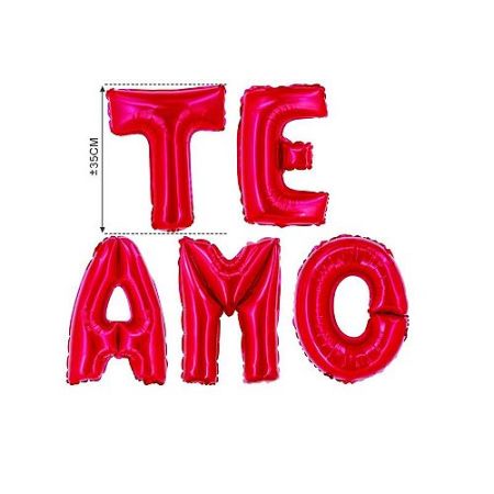 BALOES METALIZADOS SILVER TE AMO 16" VERMELHO C/ CANUDO