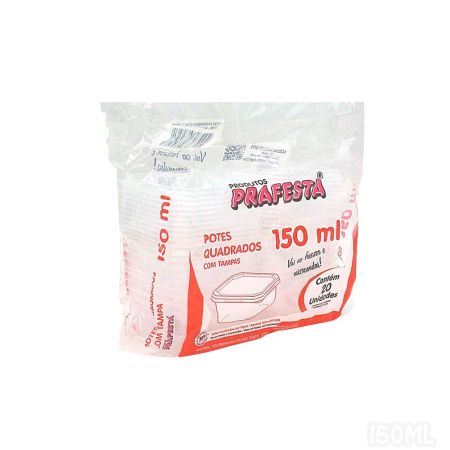 POTE DESCARTAVEL PRAFESTA 150 ML QUADRADO C/20 UN C/ TAMPA