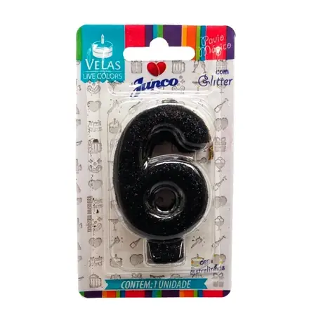 VELA JUNCO LIVE COLORS GLITTER PRETA Nº 6