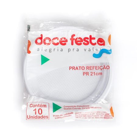 PRATO DESCARTAVEL DOCE E FESTA 21 CM RASO BRANCO C/10 UN