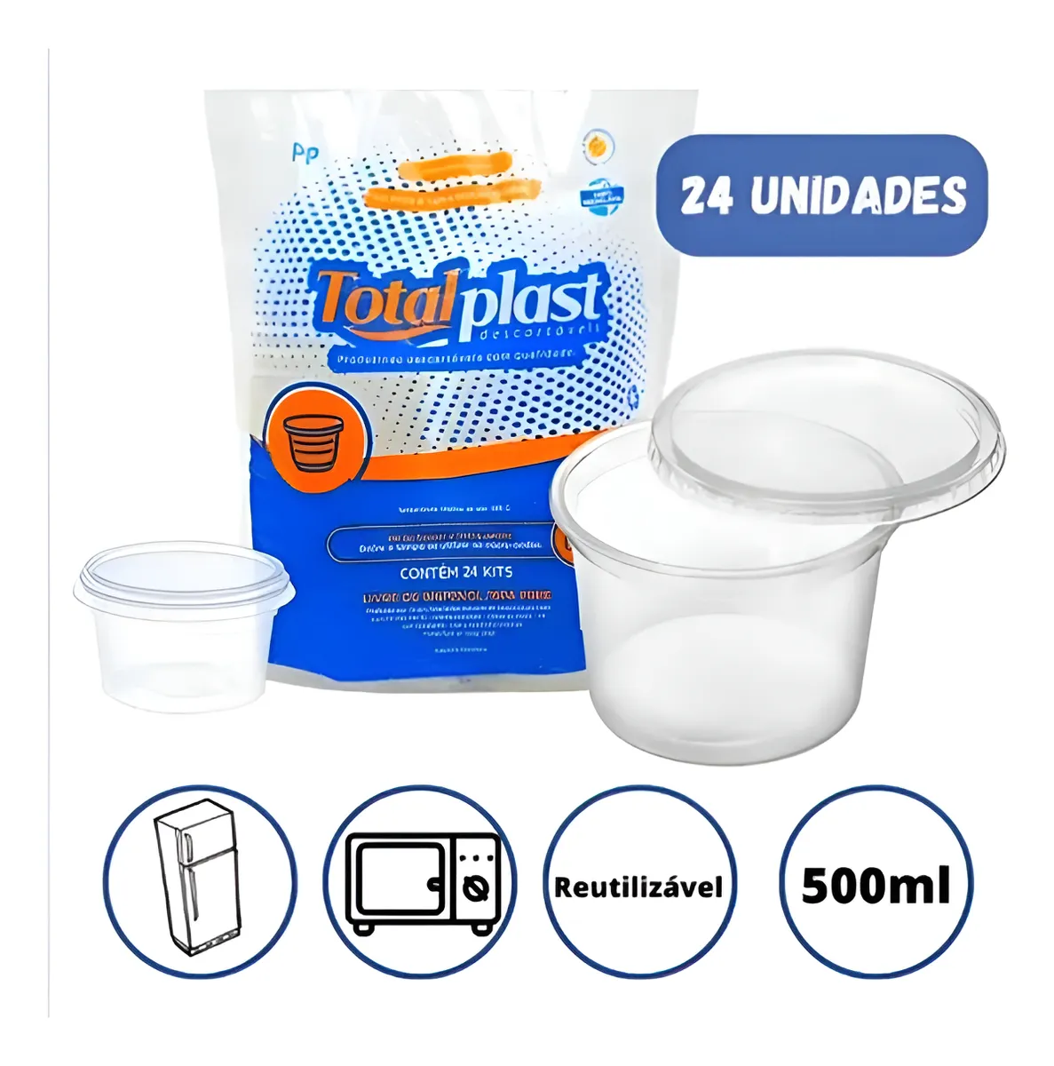 POTE DESCARTAVEL TOTALPLAST 500 ML REDONDO C/ TAMPA CRISTAL 24 UN