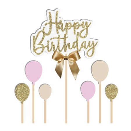 TOPO DE BOLO GRINTOY HAPPY BIRTHDAY BALAO DOURADO