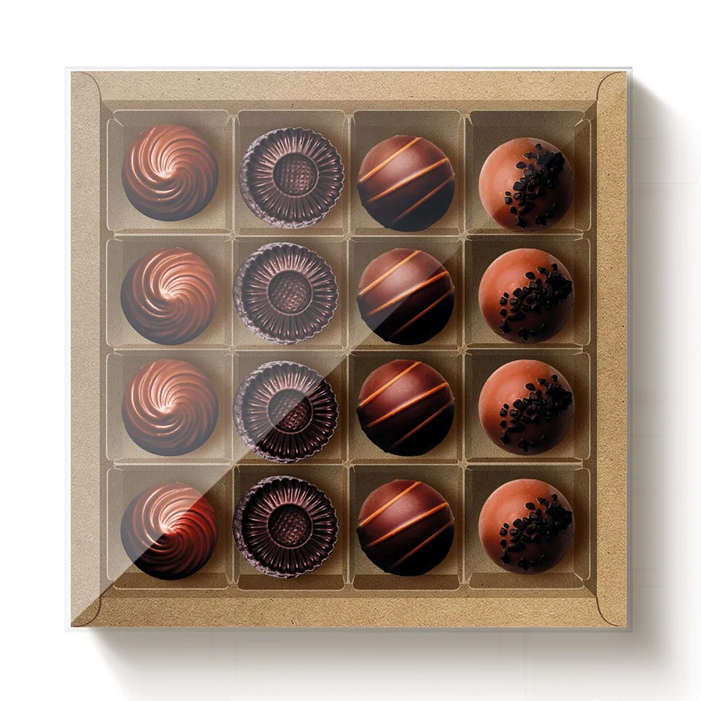 CAIXA PARA BOMBOM CROMUS 12 DOCES 15X11,5X4 C/FORMINHA KRAFT