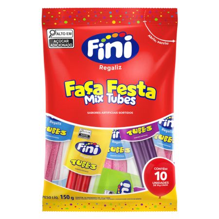 BALA DE GELATINA FINI 150 GR FESTA MIX TUBES C/10 UN 15 GR